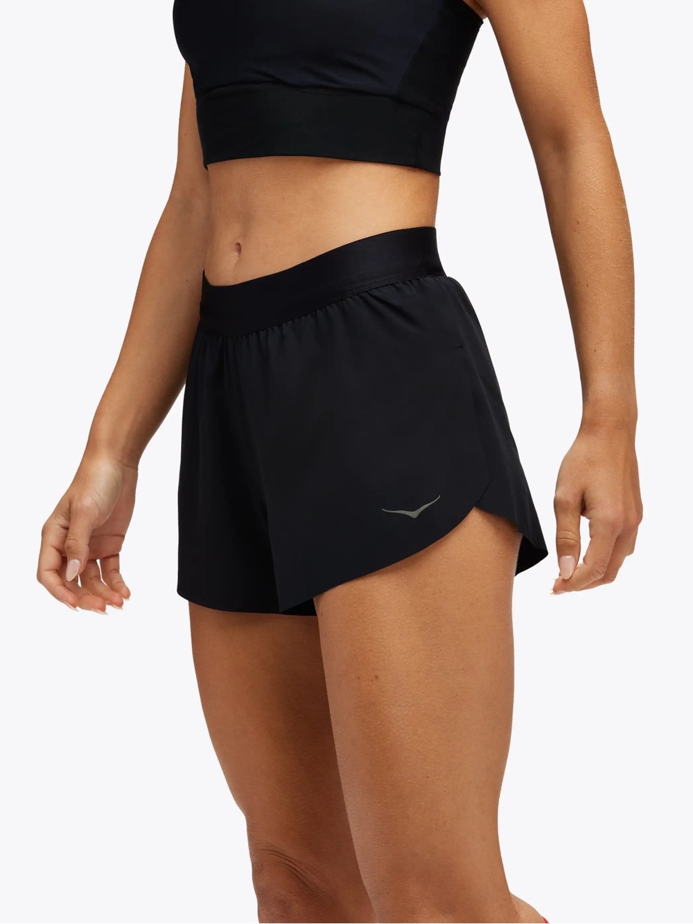 HOKA Running Shorts Black Lightweight Split Hem Zip Pocket Size Small